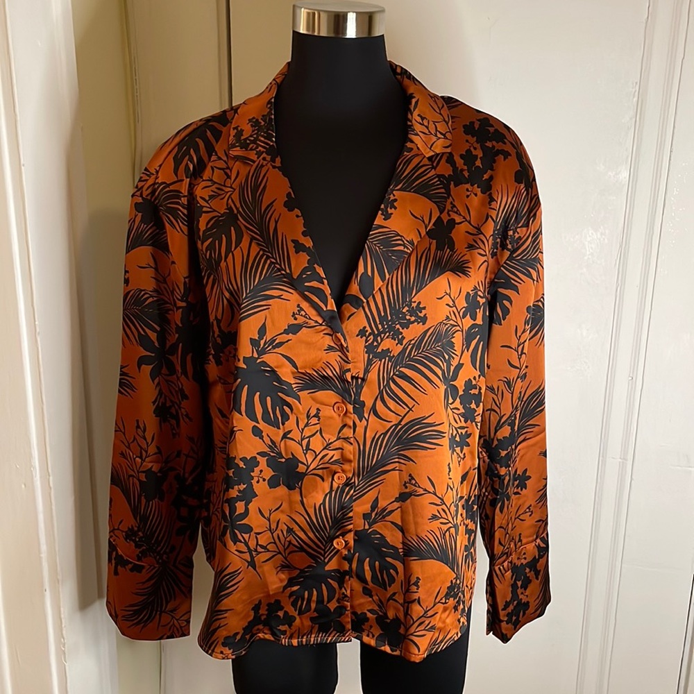 Kahlana Barfield Brown Palm Print Blouse